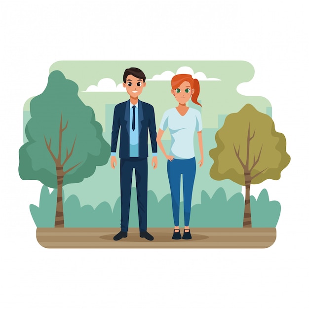 Free Vector young couple in the park scenery