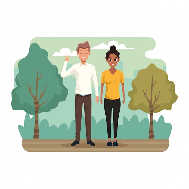 Free Vector young couple in the park scenery