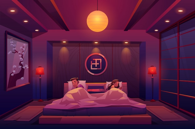 Free Vector young couple sleeping in bed, man and woman sleep