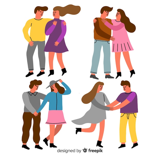 Free Vector young couples in love together