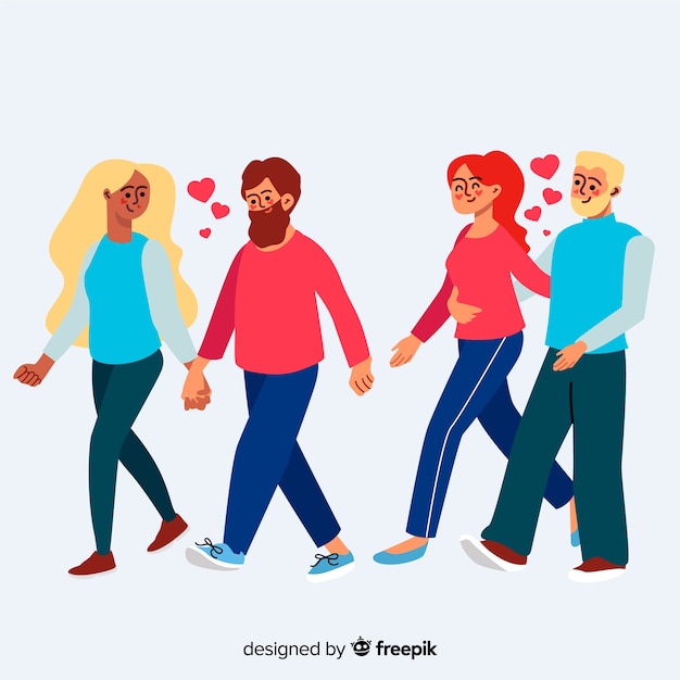 Free Vector young couples in love walking together