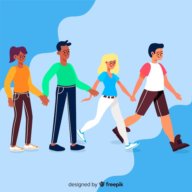 Young couples walking concept for illustration