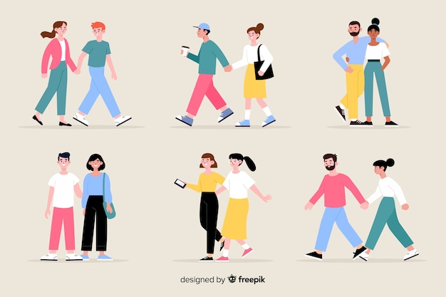 Young couples walking together illustration