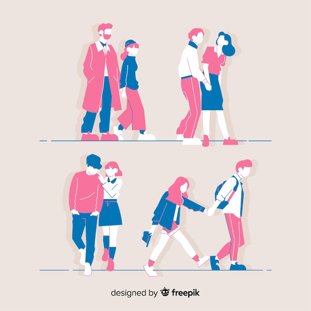 Free Vector young couples walking together