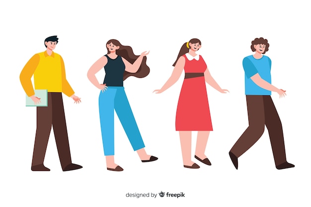 Free Vector young couples walking together