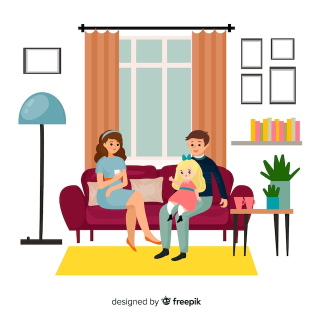 Free Vector young family at home concept