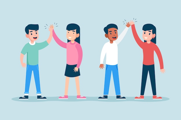 Free vector young friends giving high five