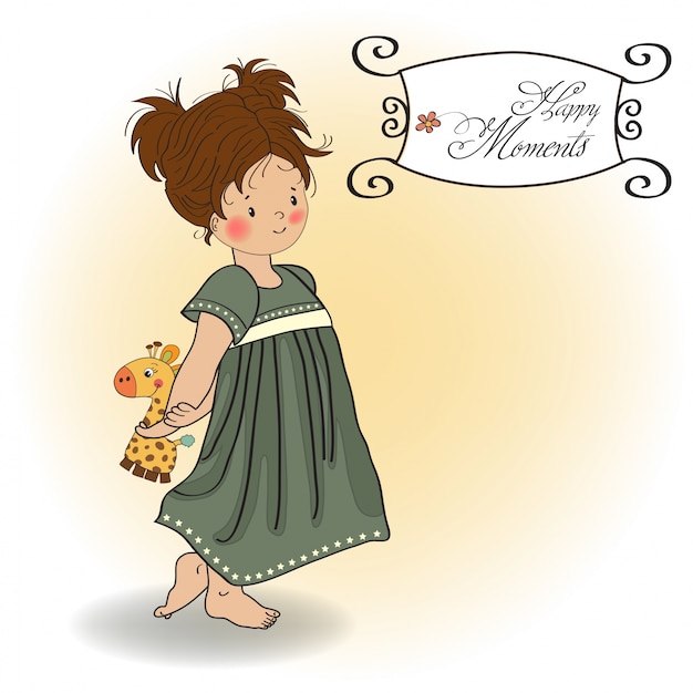 Free Vector young girl going to bed with her favorite giraffe toy 