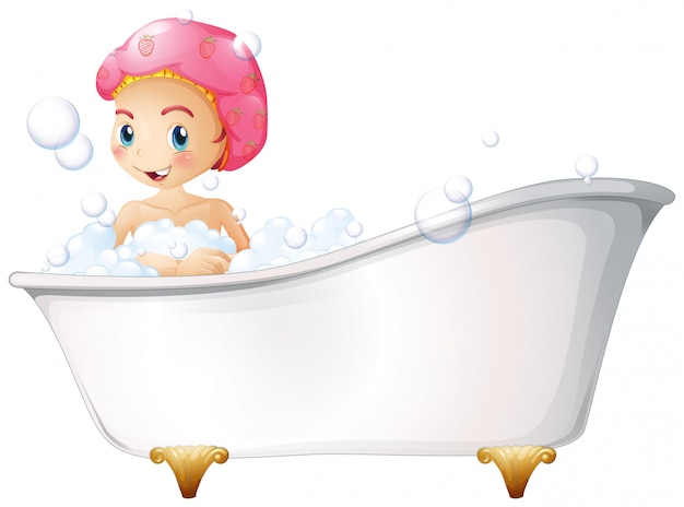 A young girl taking a bath