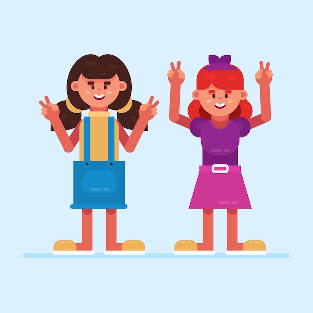 Young girls waving hand illustration