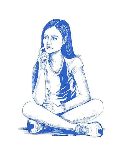 Free Vector young indian woman thinking on white background