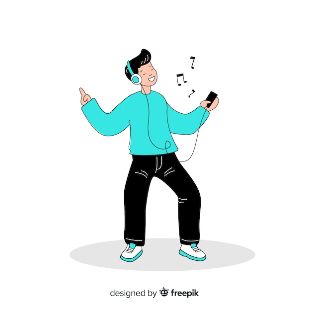 Free vector young listening to music in korean drawing style drawing