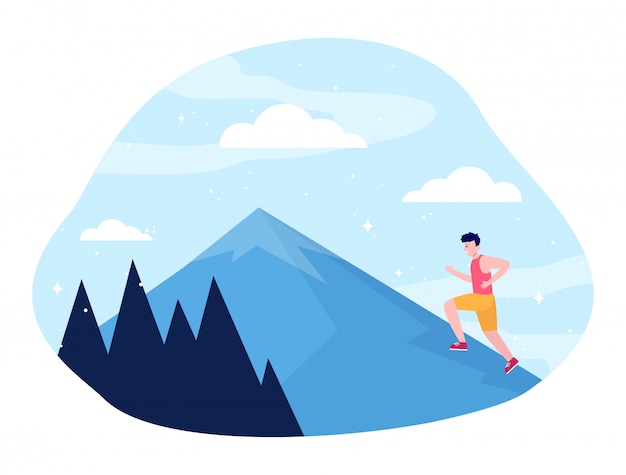 Free Vector young man climbing on mountain