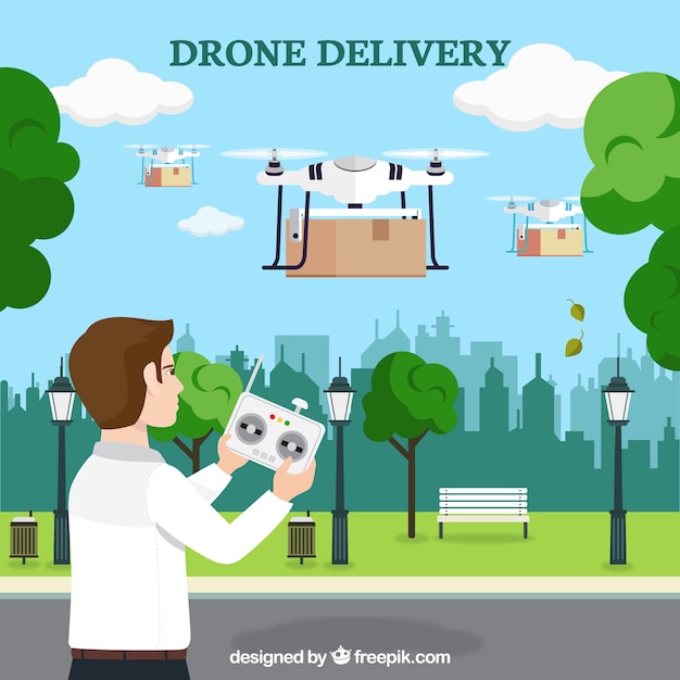 Free Vector young man controling several drones