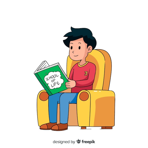 Young man reading a book