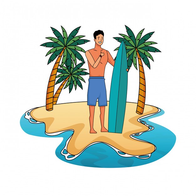 Young man in summer time cartoon