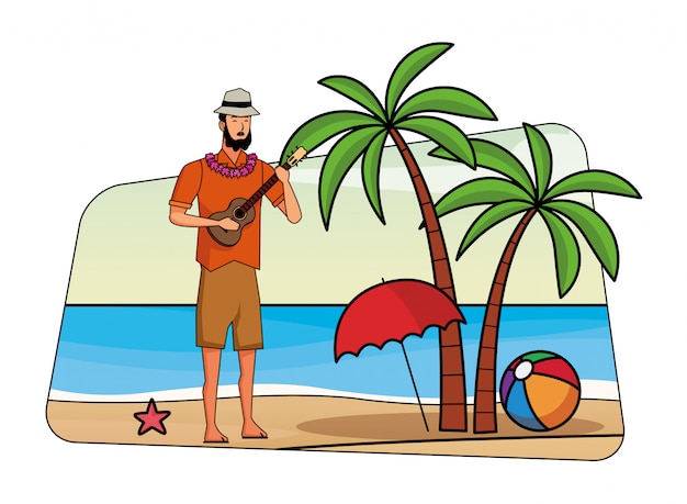 Young man in summer time cartoon