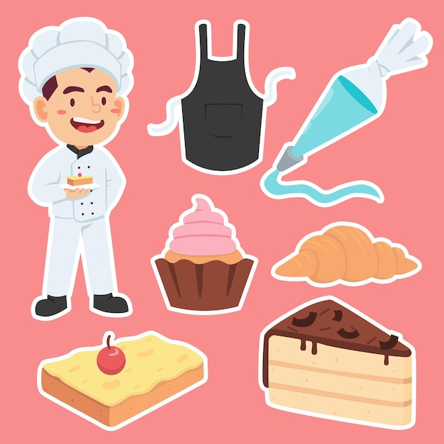 Free vector young man in uniform with elements of occupation baker