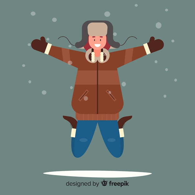 Free Vector young man wearing winter clothes and jumping