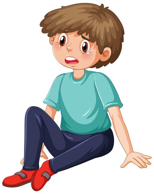 Young man with crying face cartoon character