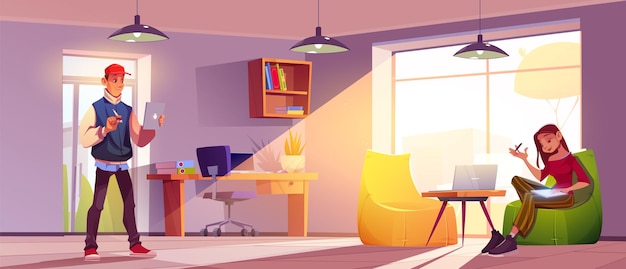 Free Vector young man and woman working at home office