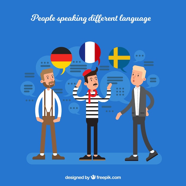 Free Vector young men speaking different languages with flat design