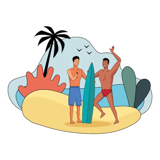 Free Vector young men in summer time cartoons