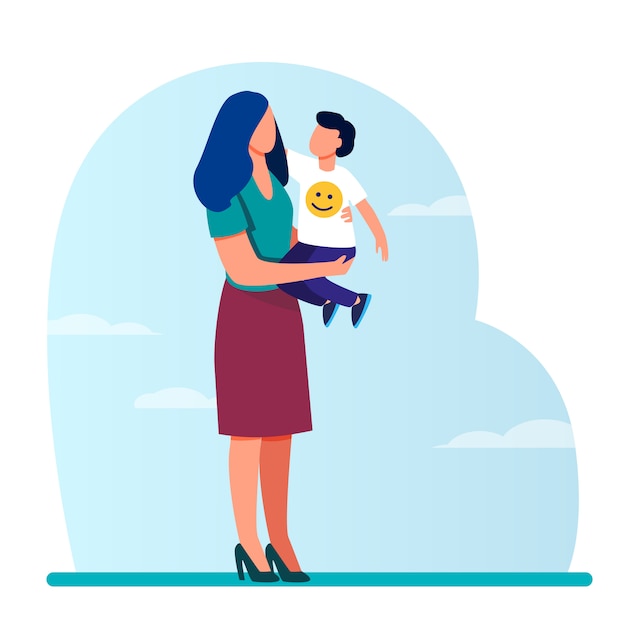 Free Vector young mom holding toddler child in arms