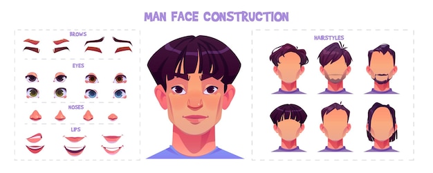 Free Vector young oriental man face construction kit