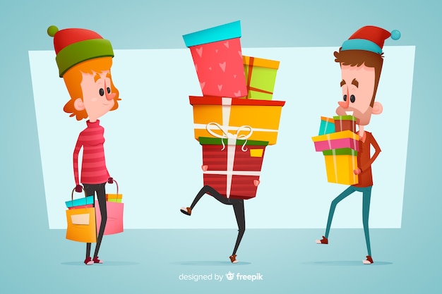 Free Vector young people buying christmas gifts