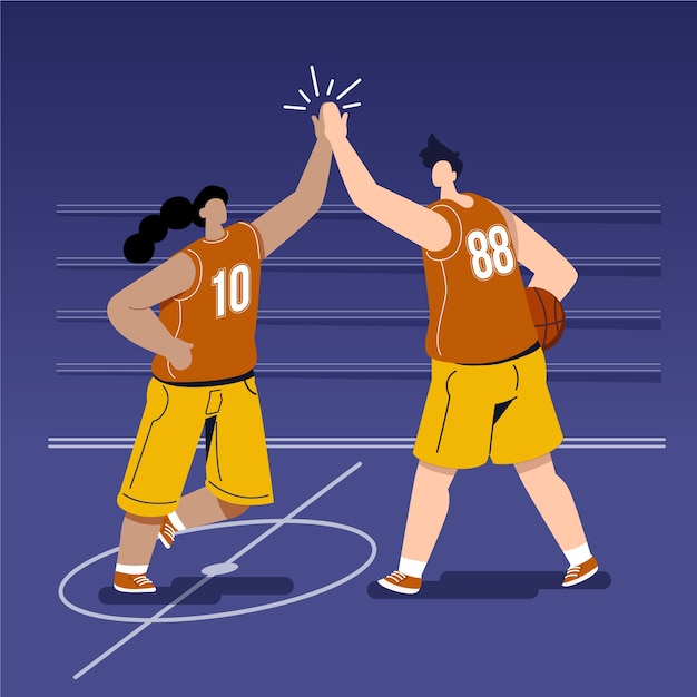 Free Vector young people giving high five on a basketball field