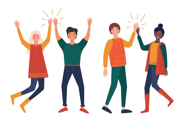 Free Vector young people giving high five illustration