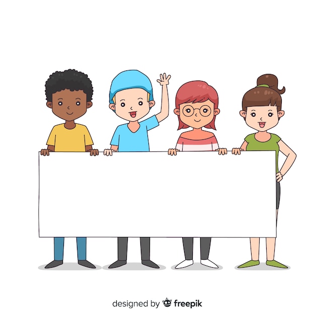 Free Vector young people holding blank banner