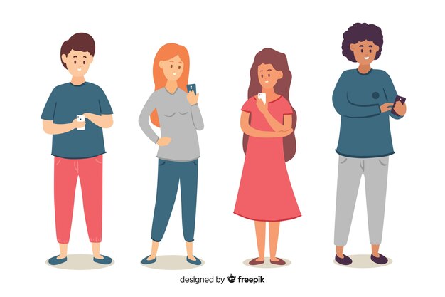 Young people holding smartphones illustration