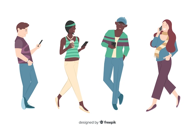 Free Vector young people holding smartphones illustration