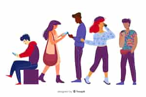 Free vector young people holding smartphones