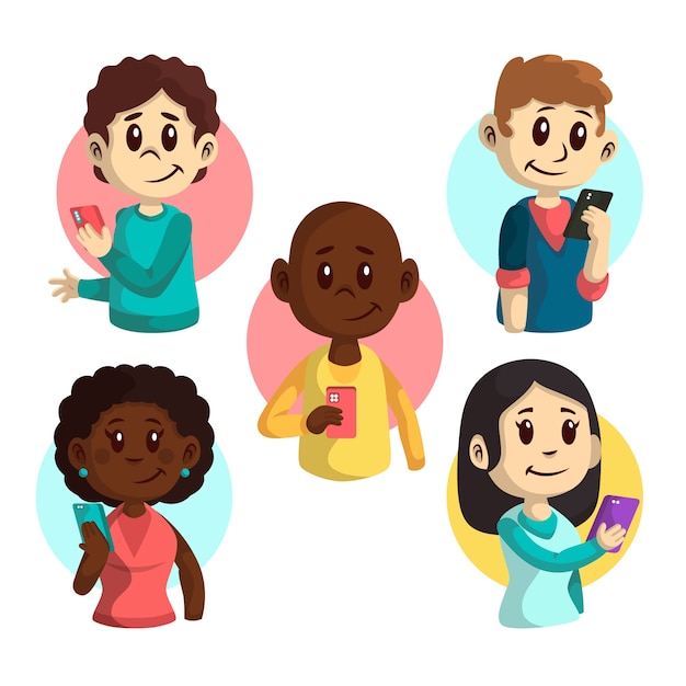 Free Vector young people holding smartphones