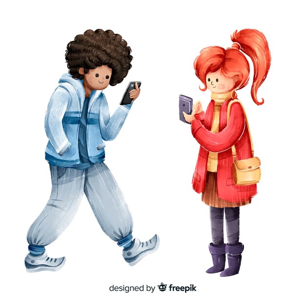 Young people holding smartphones