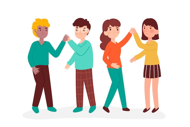 Young people illustration giving high five set