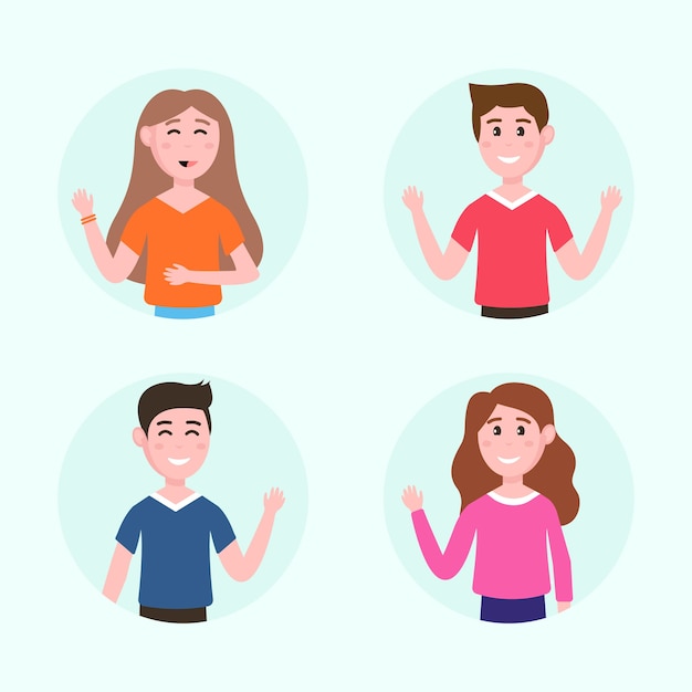 Young people illustrations waving hand pack