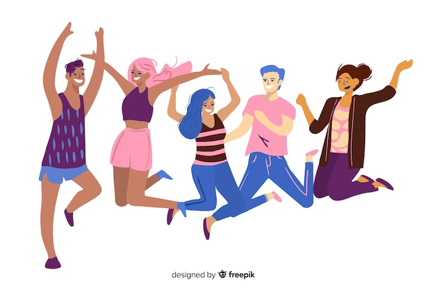 Free Vector young people jumping in the air