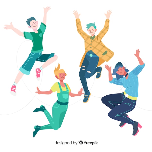 Free Vector young people jumping flat design