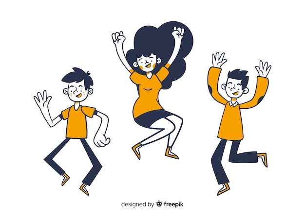 Free Vector young people jumping together