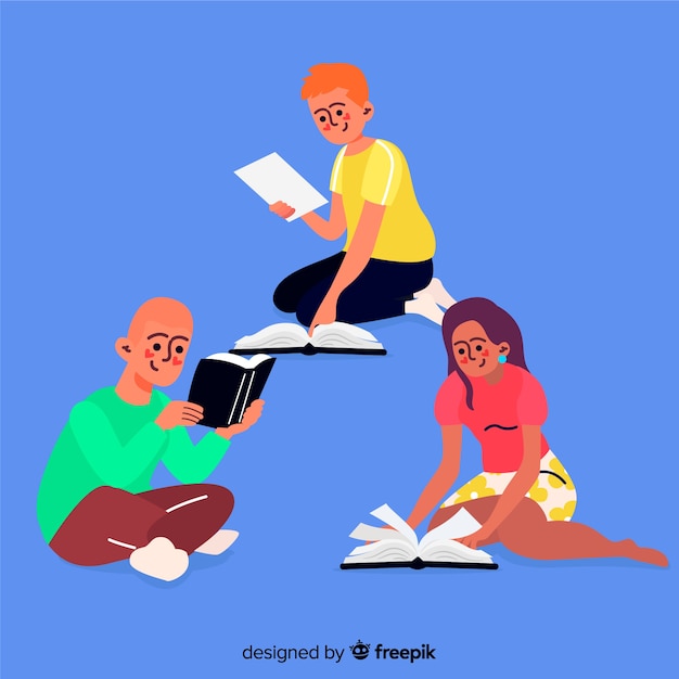 Free Vector young people reading a book