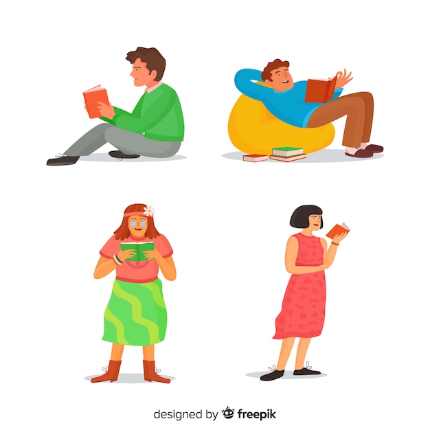 Free vector young people reading in different positions