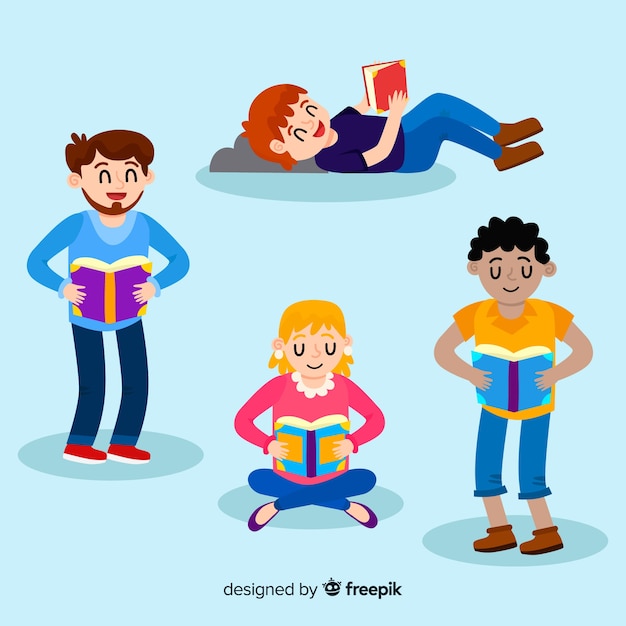 Free Vector young people reading illustration design