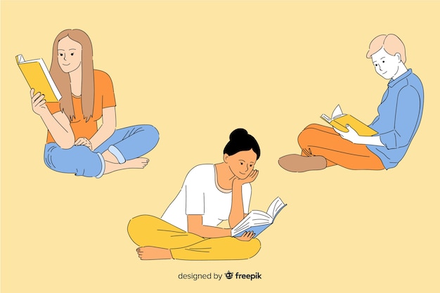 Young people reading in korean drawing style