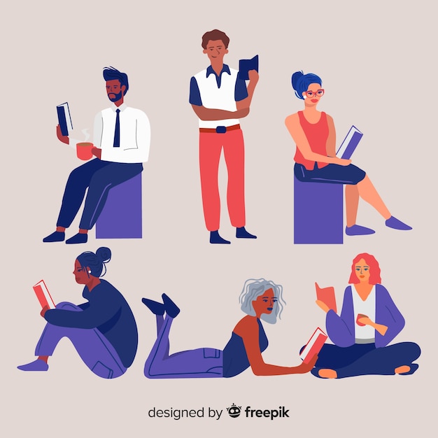 Free vector young people reading and relaxing