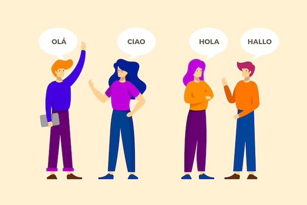 Free vector young people talking in different languages