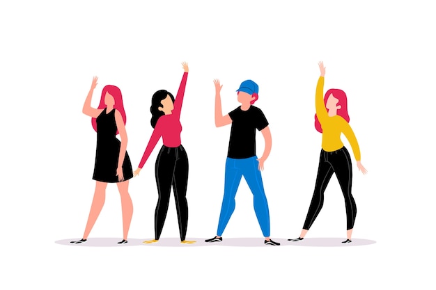 Free Vector young people waving hand illustration design